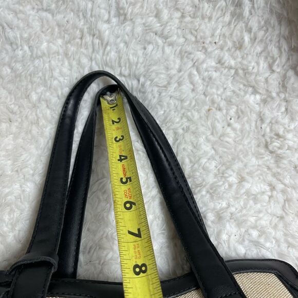 London Fog Beige Canvas shoulder bag with black faux leather straps & trims - Picture 10 of 14